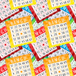 © rainy_helga - Bingo pattern with red, orange, blue and green tickets. Fun seamless ornament for banners, posters, packets, covers, wallpaper, wrapping paper. Vector illustration