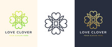 Abstract Four Leaf Love Clover Logo Design