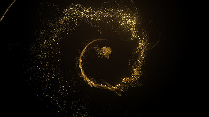 Fototapete - Beautiful luxury background 3d render with golden particles and light bloom. Metal particles flow.