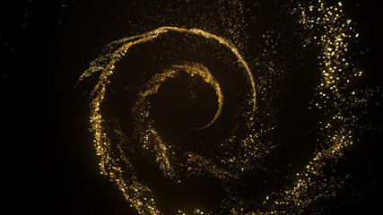 Poster - Beautiful luxury background 3d render with golden particles and light bloom. Metal particles flow.