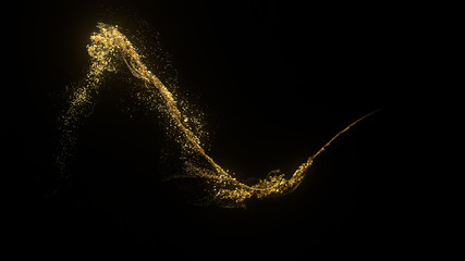 Poster - Beautiful luxury background 3d render with golden particles and light bloom. Metal particles flow.