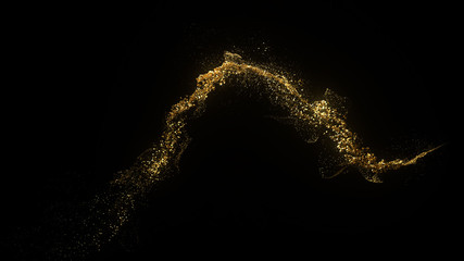 Poster - Beautiful luxury background 3d render with golden particles and light bloom. Metal particles flow.