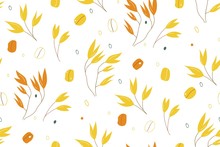 Oat Branches Seamless Pattern - Vector Illustration. Healthy, Organic Daily Nutrition . Cute Doodle Vector For Print, Card, Poster, Wrapping Paper On White Background. Doodle Style.