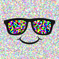 Sticker - Design of funny face with colorful sunglasses