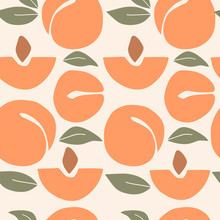 Seamless Pattern With Colorful Abstract Apricot, Leaves. Bright Endless Background For Print Or Textile.