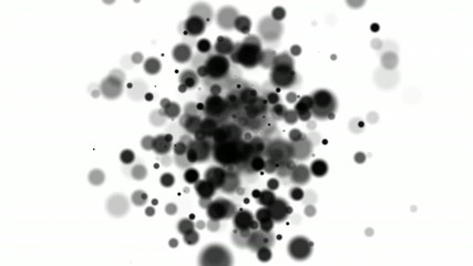 Poster - 3D rendering black blurry spots create bokeh on white. Computer generated abstract backdrop