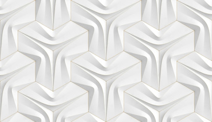 Wall Mural - Futuristic 3d panels is white with the gold fading on the edge sof a three-pointed star at the base of the shape.High quality seamless texture.