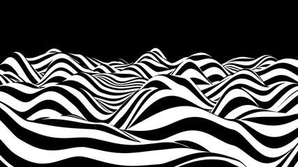 Poster - Abstract wave of white and black curved lines. Hallucination. Optical illusion. Twisted illustration. Futuristic background of lines. Dynamic wave. Vector.
