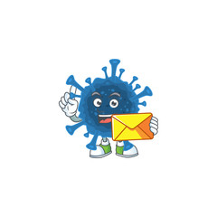 Sticker - Happily coronavirus desease mascot design style with envelope