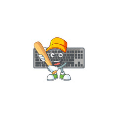 Canvas Print - An active healthy black keyboard mascot design style playing baseball