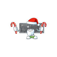 Wall Mural - cartoon mascot style of black keyboard in Santa costume with candy