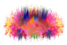 Colorful Rainbow Holi Paint Color Powder Explosion Isolated On White Wide Panorama Background