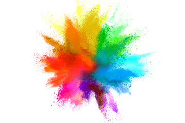Wall Mural - colorful rainbow holi paint color powder explosion isolated on white wide panorama background