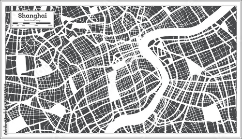 Fotomural Shanghai China City Map in Retro Style. Outline Map.