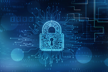 2d illustration Safety concept: Closed Padlock on digital background