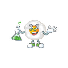 Sticker - Fried egg brainy Professor Cartoon design grasp a glass tube