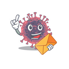 Poster - Cute face microbiology coronavirus mascot design with envelope