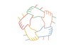 © Anna - Teamwork. Five United Hands. Line drawing vector illustration.