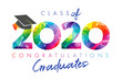 Class of 2020 year graduation banner, awards concept. Stained 3D sign, happy holiday invitation card. Isolated abstract graphic design template. Calligraphic text in brushing style, white background.