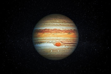 planet jupiter gas giant in the starry sky of solar system in space. this image elements furnished b