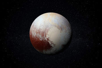 Planet Pluto in the Starry Sky of Solar System in Space. This image elements furnished by NASA.