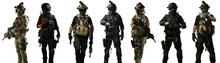 Special Forces Soldiers And Swat Team Members, Isolated White Background