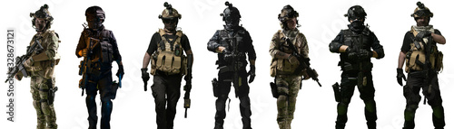 Cuadros en Lienzo Special forces soldiers and swat team members, isolated white background