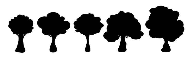 vector silhouette of collection of tree on white background. symbol of nature and plant.