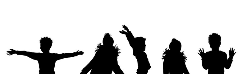 Wall Mural - Vector silhouette of group of children on white background. Symbol of childhood.