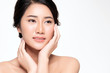 © kitthanes - Portrait beautiful young asian woman clean fresh bare skin concept. Asian girl beauty face skincare and health wellness, Facial treatment, Perfect skin, Natural makeup, on white background,