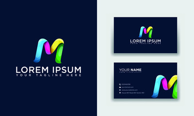 Canvas Print - Abstract Colorful Letter M Logo & Business  Card