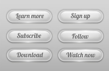 Wall Mural - transparent rounded shiny glass button collection. ui element.