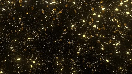 Poster - Beautiful luxury background 3d render with golden particles and light bloom. Metal particles flow. Loopable animation.