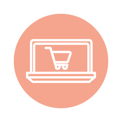 Poster - Isolated shopping cart inside laptop line and block style icon vector design