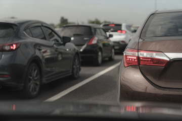 traffic jam with row of cars