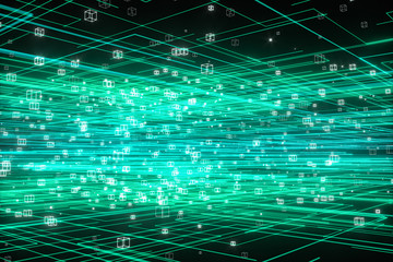 Sticker - Glowing lines and cubes,data lines and networks ,3d rendering.