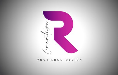 Poster - Creative Letter R Logo With Purple Gradient and Creative Letter Cut.