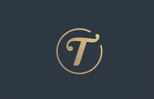 gold golden yellow alphabet letter T logo icon design for business company