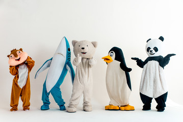 group of animals mascots doing party