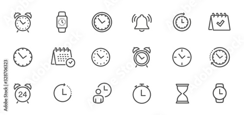 Fotomural Time and clock, calendar, timer line icons