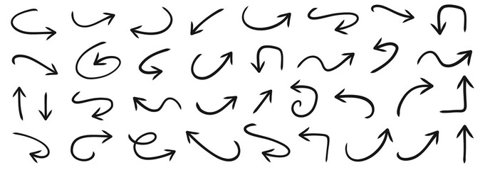 Poster - Hand drawn vector arrows set. Doodle set of pencil drawing arrows. Abstract arrows - stock vector.