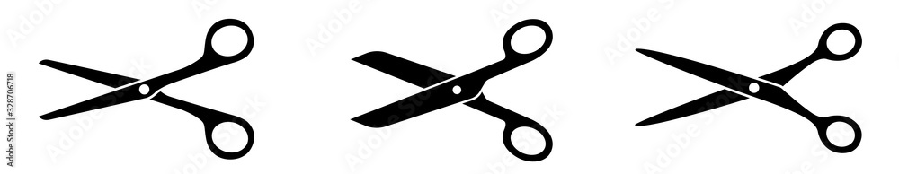 Scissors set. Flat icon style. Collection scissors black on white background. - stock vector. - obrazy, fototapety, plakaty 