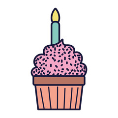 Wall Mural - birthday cupcake with candle cartoon icon style design