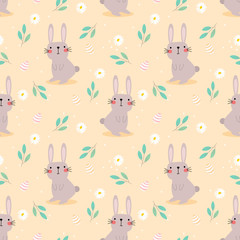 Wall Mural - Cute rabbit and easter eggs seamless pattern.