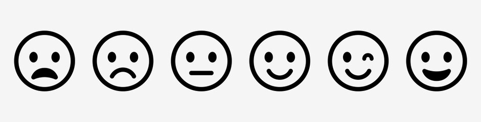 emoticons set. emoji faces collection. emojis flat style. happy and sad emoji. line smiley face - st