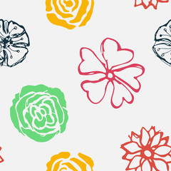 Wall Mural - A seamless pattern in the spring style. Lots of different colors. Daisy roses in black white. Vector eps illustration.