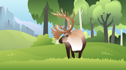 Cartoon Wild Elk in fields of wilderness.