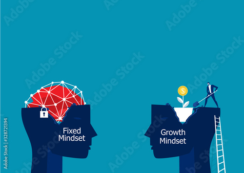 Fotografía Big head human think growth mindset different fixed mindset concept vector
