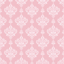 Pink Background With Floral Seamless Pattern In Retro Style Vector Illustration