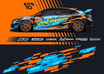 Race car graphic livery design. Abstract sport racing background for wrap race car, rally, drift car, cargo van, pickup truck and adventure vehicle. Full vector Eps 10.